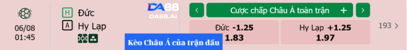 Bảng tỉ lệ kèo nhà cái trận đấu giữa Đức và Hy Lạp
